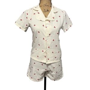 Cherry Print Pajama Set Small Short Sleeve‎ Top & Shorts Sleepwear Loungewear
